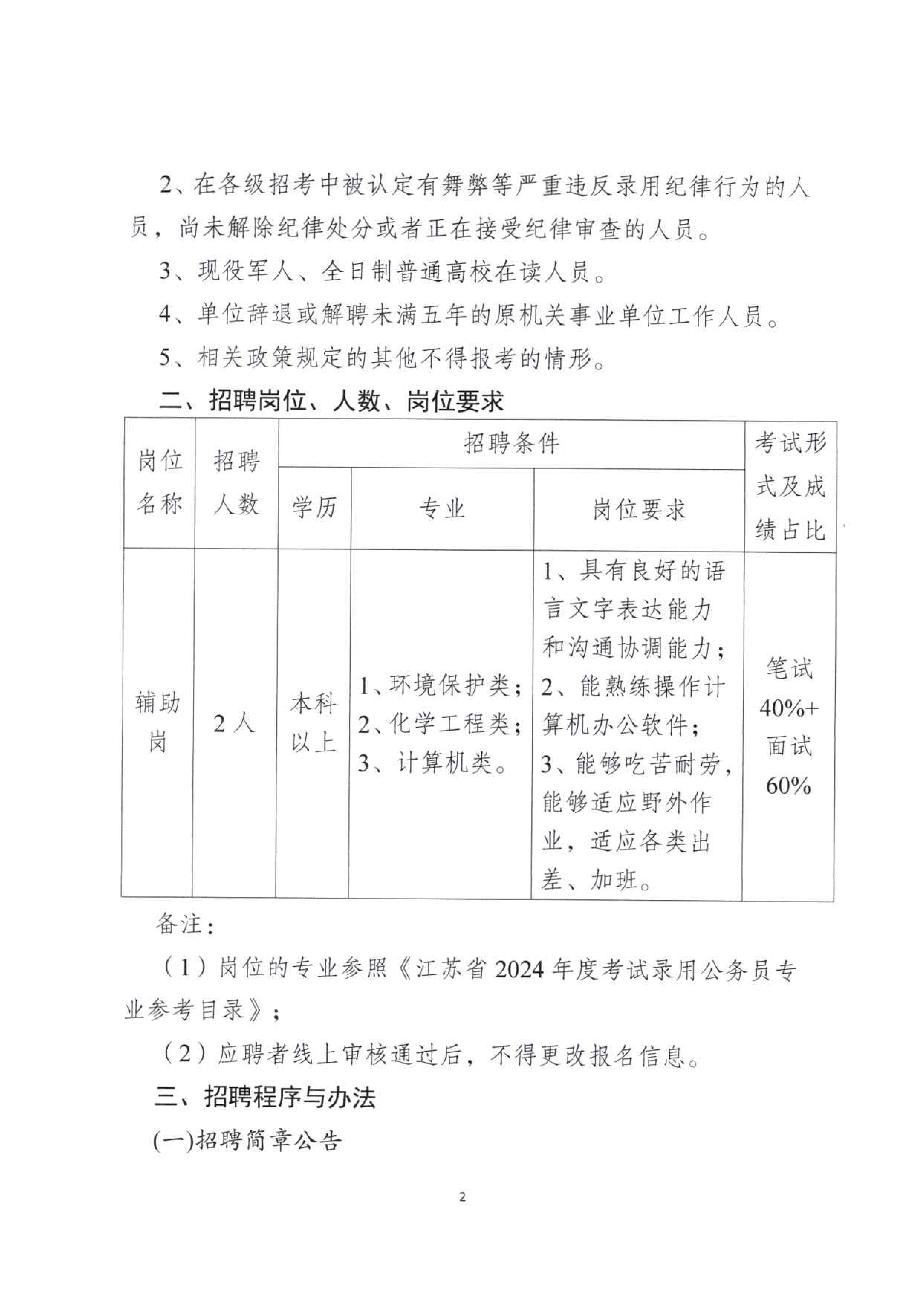 南京市栖霞生态环境局2024年编外工作人员公开招聘简章