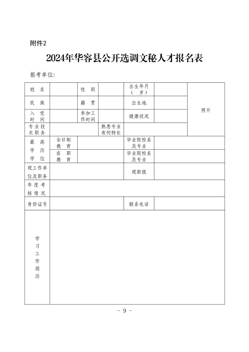 2024年华容县公开选调文秘人才公告