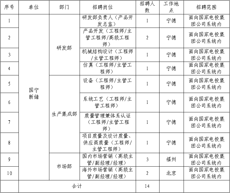 国家电投国宁新储公司招聘公告