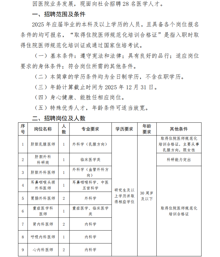 重庆市南川区人民医院2025年编外招聘简章