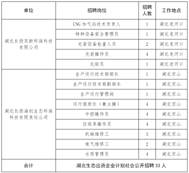 湖北省生态环保有限公司招聘公告