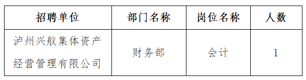 泸州兴舣集体资产经营管理有限公司招聘公告