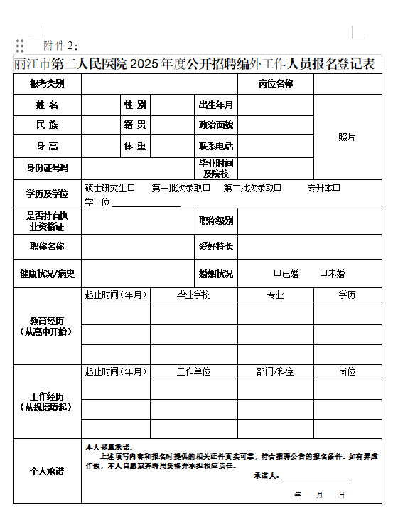丽江市第二人民医院2025年度公开招聘第一批编外工作人员