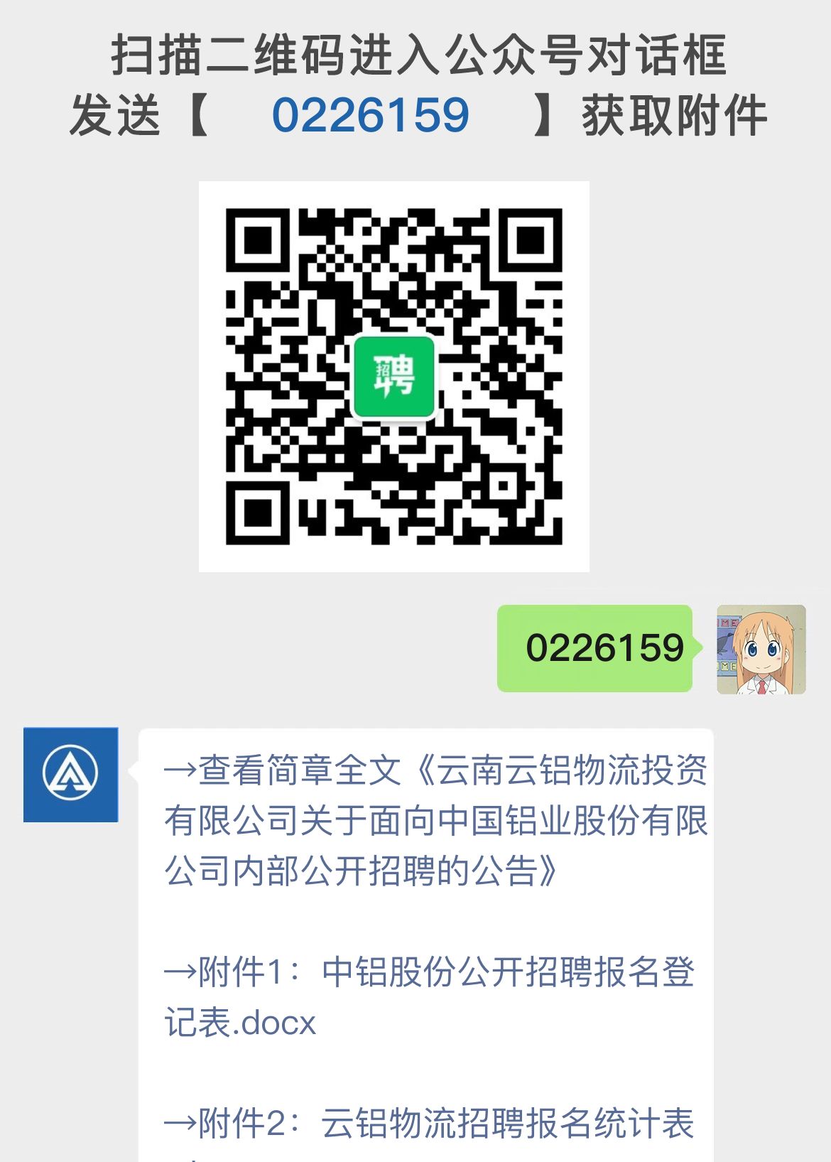 云南云铝物流投资有限公司关于面向中国铝业股份有限公司内部公开招聘的公告