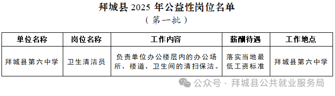 2025年拜城县公益性岗位人员招聘公告（第一批）