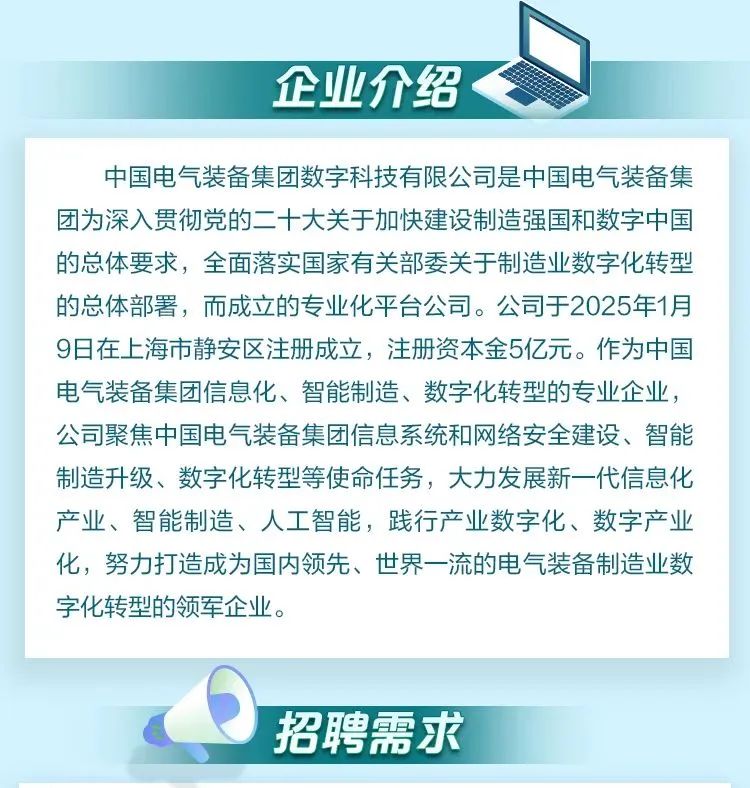 中国电气装备集团数字科技有限公司招聘公告