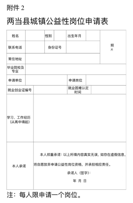 关于两当县公开招聘城镇公益性岗位人员的公告