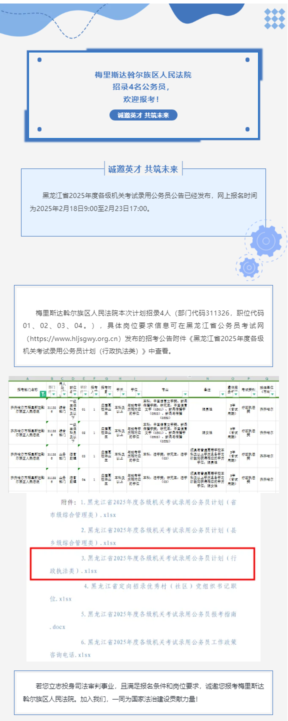 【公务员招录】梅里斯法院招录4名公务员,欢迎报考!