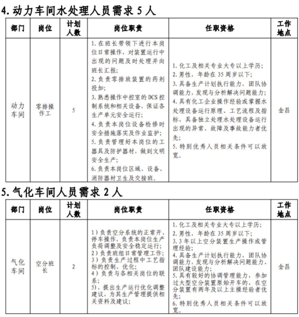 甘肃能化金昌能源化工开发有限公司社会公开招聘公告