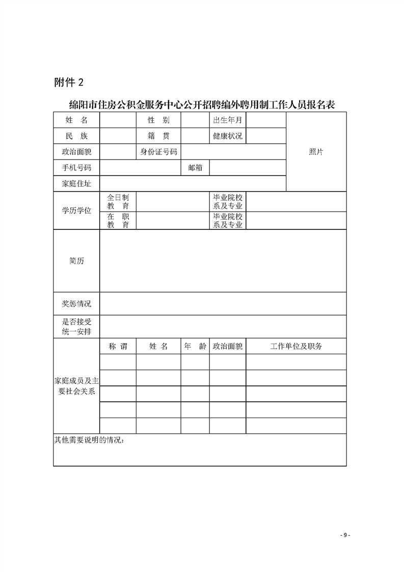 绵阳市住房公积金服务中心编外聘用制工作人员招聘公告