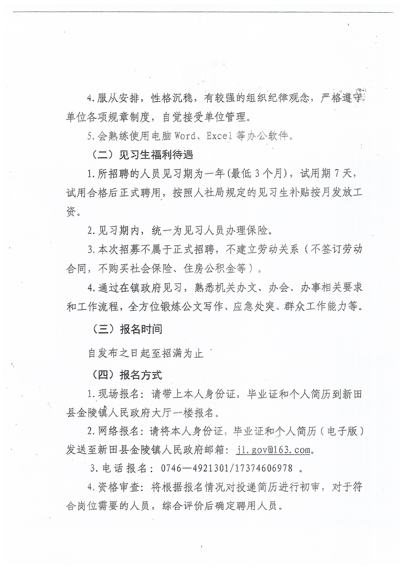 新田县金陵镇人民政府发布2025年招募就业见习生公告