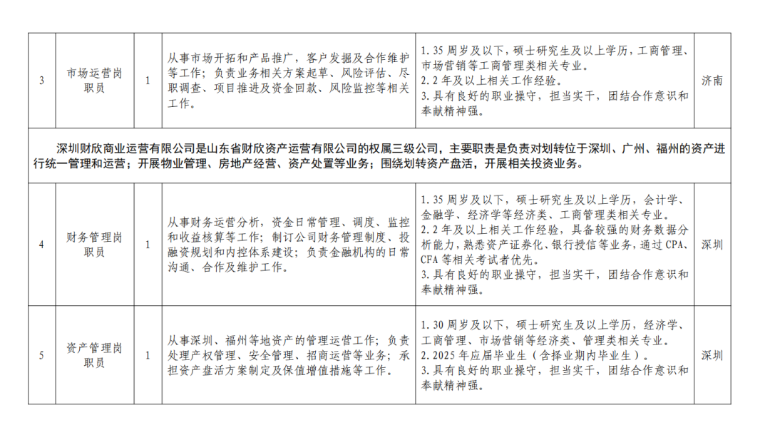 2025年山东省财欣资产运营有限公司人员公开招聘公告
