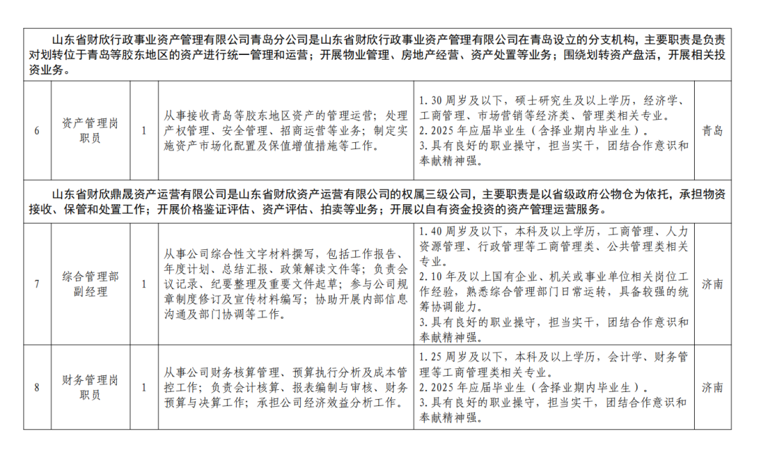 2025年山东省财欣资产运营有限公司人员公开招聘公告