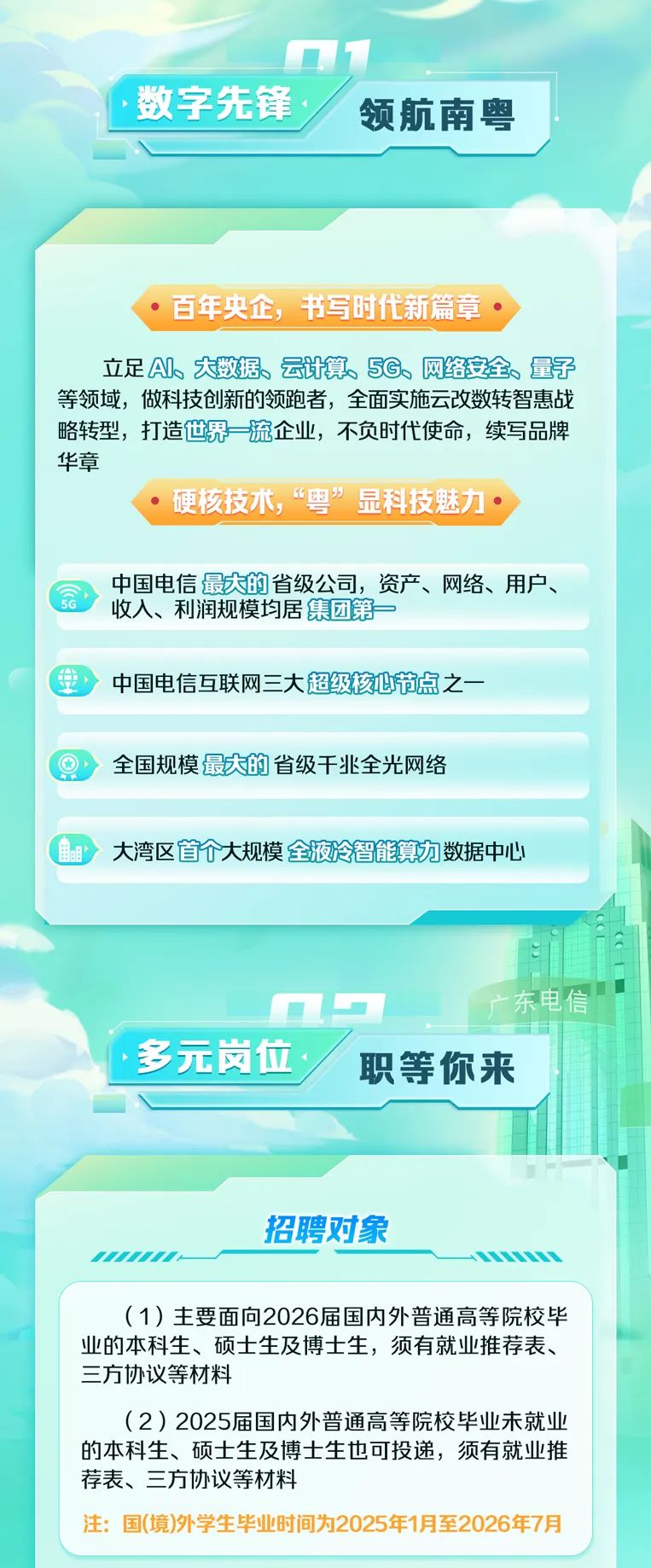 中国电信广东公司2026校园招聘正式启动！