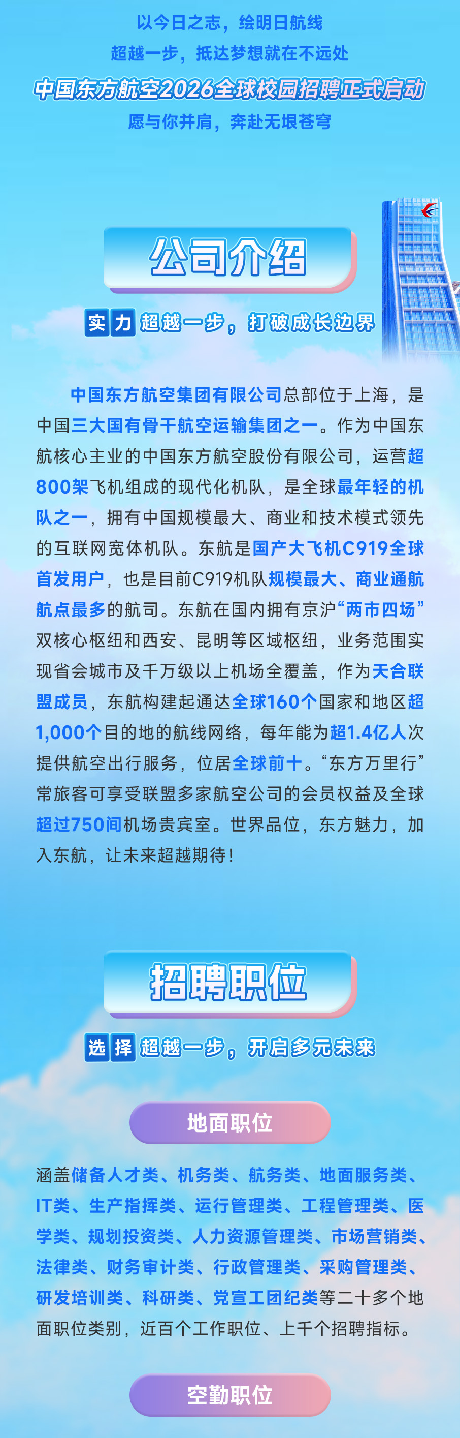 中国东方航空2026全球校园招聘正式启动!