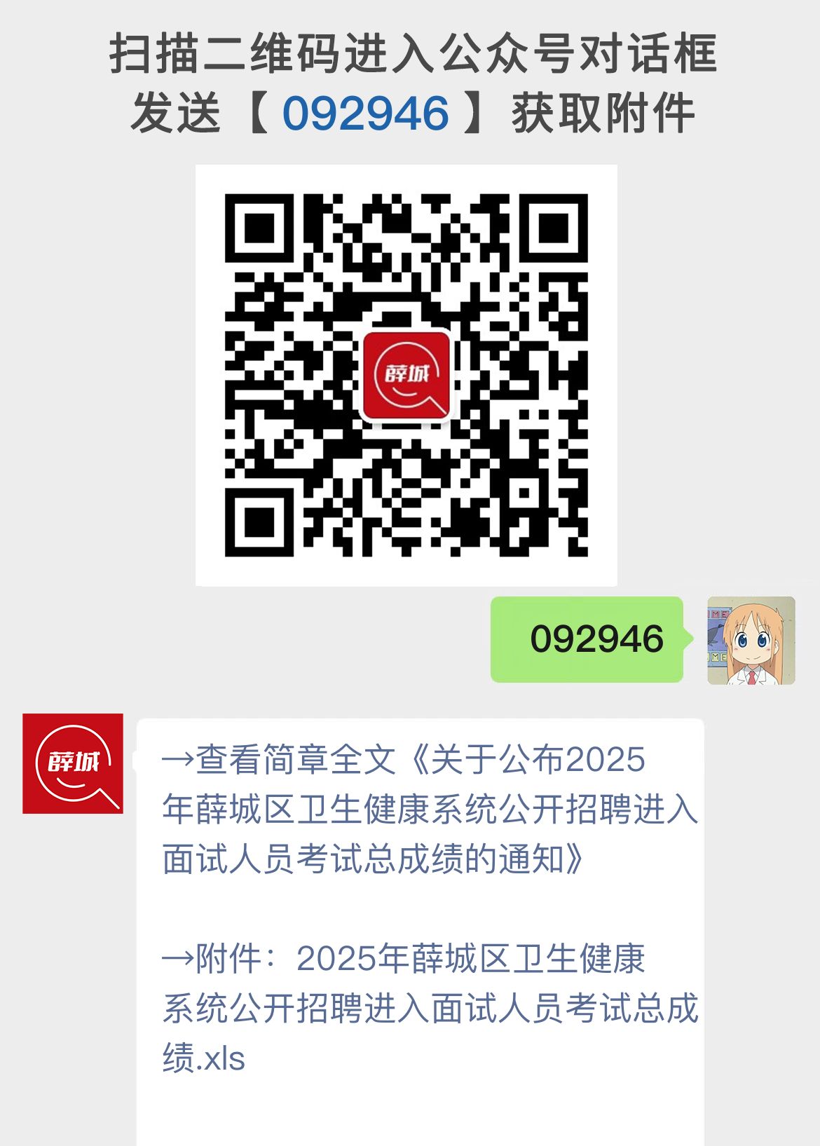关于公布2025年薛城区卫生健康系统公开招聘进入面试人员考试总成绩的通知