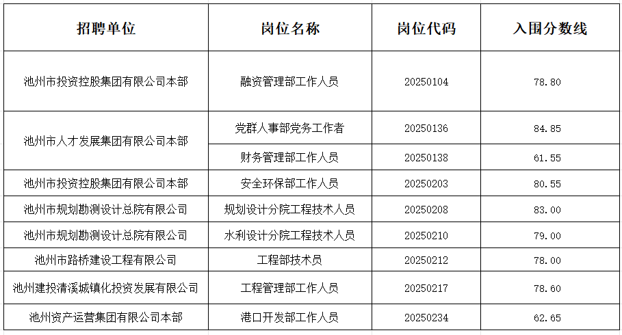 池州市投资控股集团2025年下半年公开招聘工作人员线下资格复审及面试公告