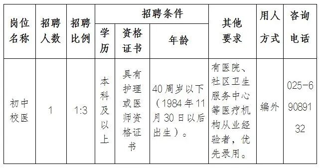 南京市共青团路中学2025年公开招聘编外人员公告